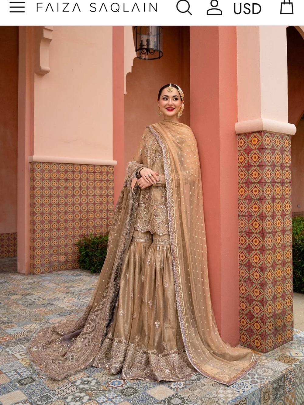 Embroidered Gold Bridal garara Dress with Dupatta